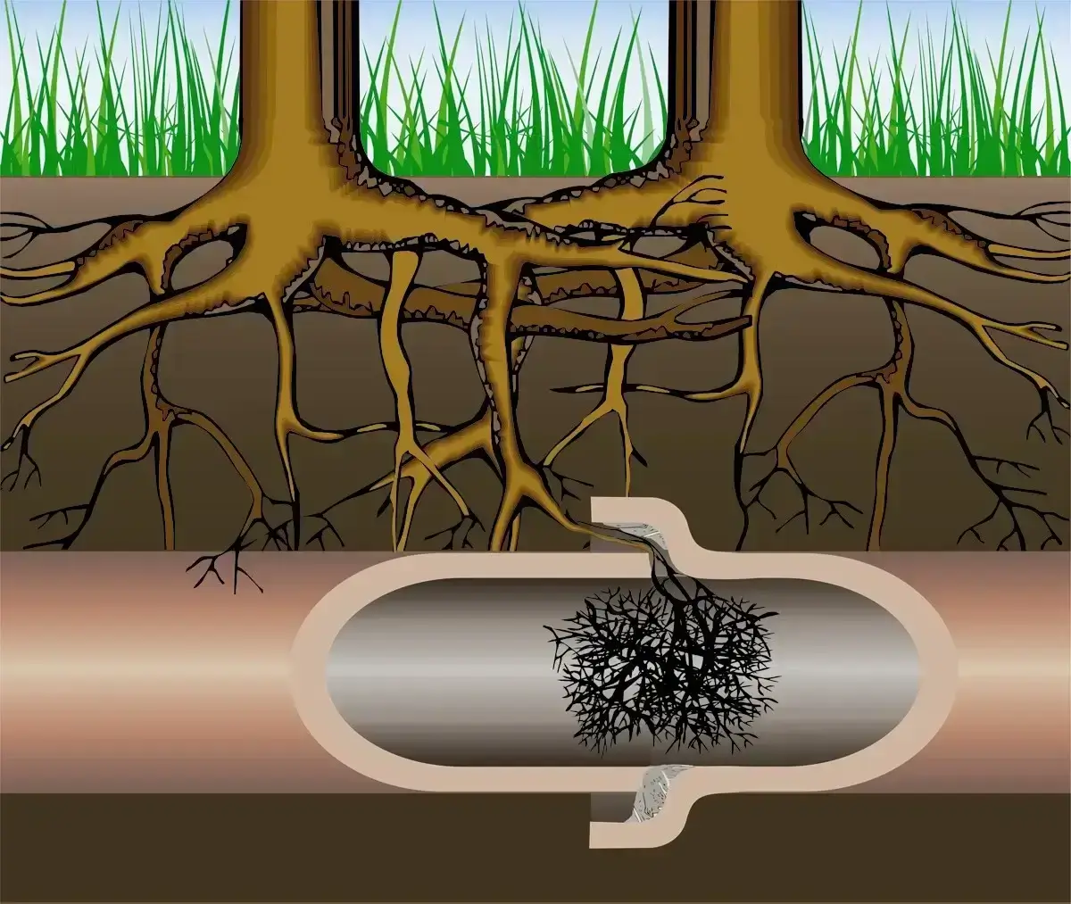 Root Growth in the Sewer Pipes That Is Lining Up and Invading